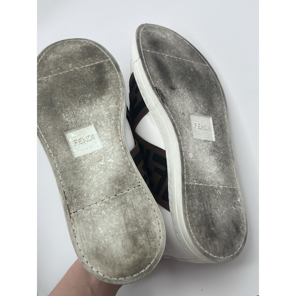 Fendi White Leather Sneakers with Brown FF Logo Strap - Picture 9 of 11